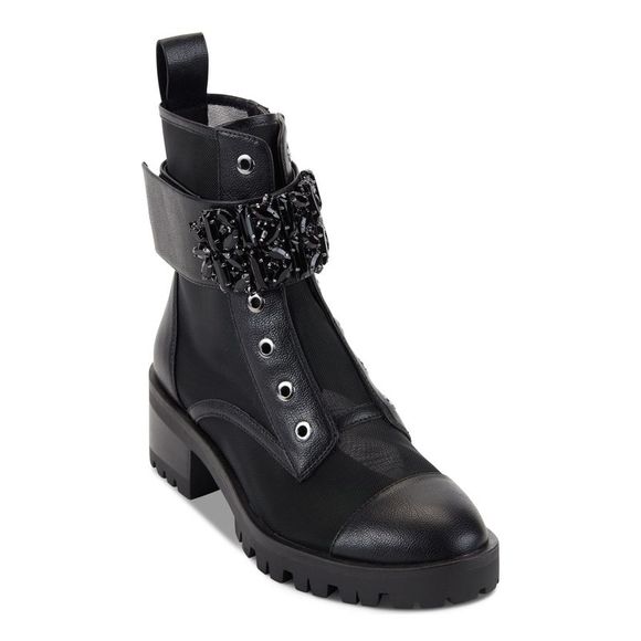KARL LAGERFELD Shoes - KARL LAGERFELD Womens Black Eyelets Pippa Round Toe Block Heel Combat Boots 6